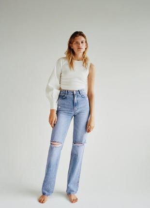 Джинсы с разрезами wide leg high waist zara / потертые джинсы3 фото