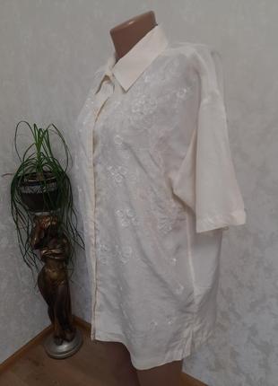 Ніжна вінтажна пряма сорочка блуза з вишивкою 100% шовк3 фото