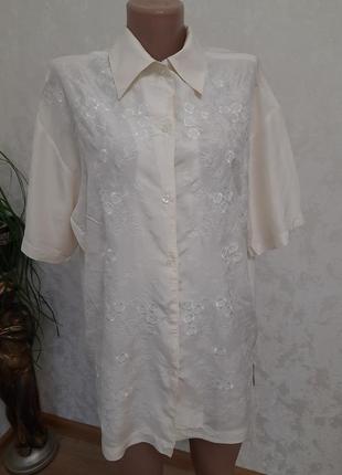 Ніжна вінтажна пряма сорочка блуза з вишивкою 100% шовк