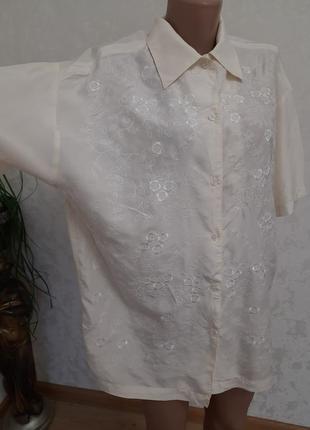 Ніжна вінтажна пряма сорочка блуза з вишивкою 100% шовк2 фото