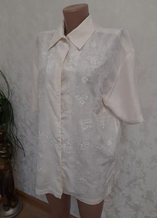 Ніжна вінтажна пряма сорочка блуза з вишивкою 100% шовк7 фото