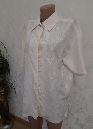 Ніжна вінтажна пряма сорочка блуза з вишивкою 100% шовк9 фото