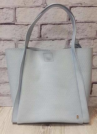 Сумка жіноча велика натуральна шкіра блакитна плетінка 1695