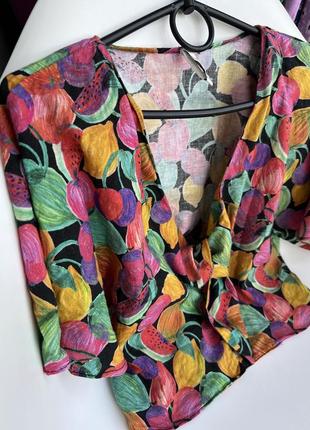 Яркий льняной топ в фруктовый принт zara 🍓🍊🍑