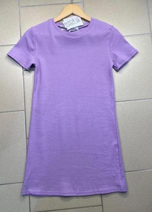 Стильное трикотажное женское фиолетовое платье футболка2 фото