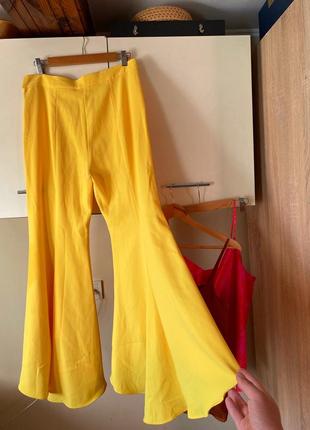 Брюки клеш, стильные брюки желтые, яркие брюки клеш, брюки легкие5 фото