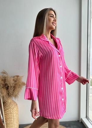 Подовжена рубашка у рожеву смужку, рожева сорочка, удлиненная рубашка в полоску10 фото
