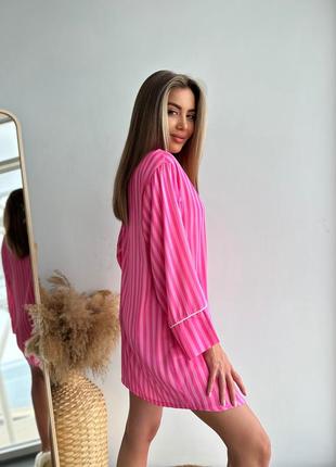 Подовжена рубашка у рожеву смужку, рожева сорочка, удлиненная рубашка в полоску5 фото