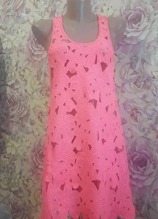 Летнее/пляжное розовое кружевное платье4 фото