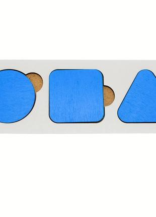 Заготовка для бізіборду рамка вкладиш 3 геометричні фігури синій колір 20 см, геометрика сортер для бізікуба2 фото