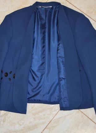 Брендовый синий пиджак жакет блейзер с камнями kaleidoscope большой размер этикетка6 фото