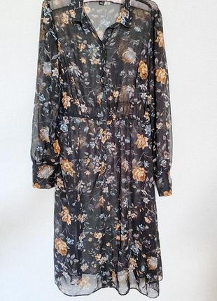 Платье блуза рубашка туника шифоновая в цветочный принт р.38/40 new look