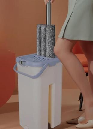 Швабра-лентяйка 5л hand free cleaning mop 2 в 1 с автоматическим отжимом для уборки бежевый