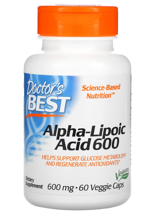 Doctor's best, альфа-липоевая кислота best, 600 мг, 60 растительных капсул