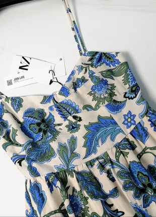 Натуральное длинное платье в цветы лен и вискоза хлопок zara6 фото
