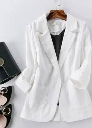 Стильний класний базовий класичний зручний жіночий модний трендовий повсякденний піджак піджачок білий чорний лляний2 фото