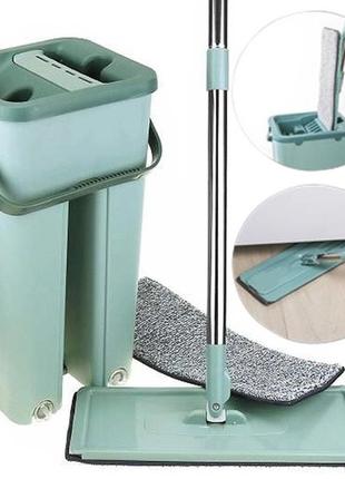 Швабра - ледар с ведром и автоматическим отжимом 2 в 1 hand free cleaning mop 5 л. цвет: зеленый2 фото
