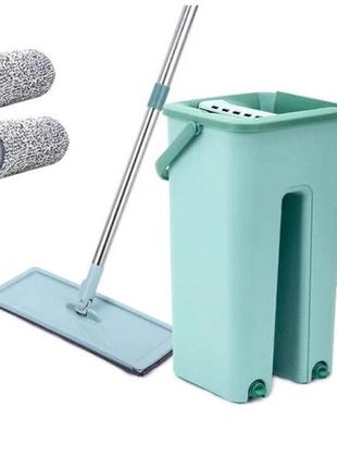 Швабра - ледар з відром і автоматичним віджимом 2 в 1 hand free cleaning mop 5 л. колір: зелений
