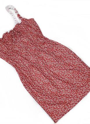Красное мини платье облегающее на бретельках в цветочки1 фото