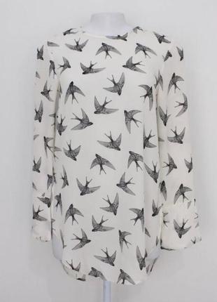 Креповая блузка с ласточками h&amp;m, блузка в принт ласточки2 фото