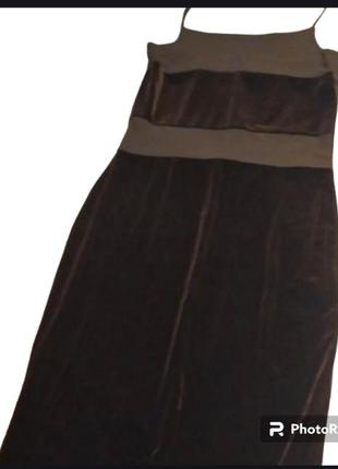 Платье вечернее,велюр,шоколадного цвета на узких бретельках, размер м8 фото