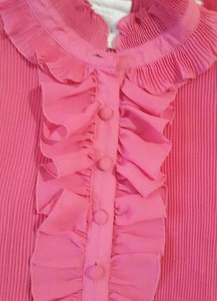 Малиново-розовая блуза сжата с воротником жабо2 фото