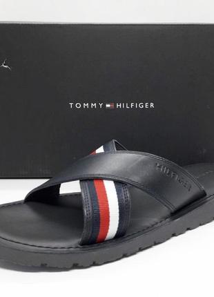 Кожаные 26,5см шлепанцы  tommy hilfiger оригинал