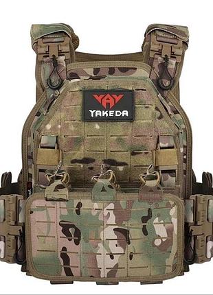Плитоноска yakeda  мультикам м-2 с подсумками и системой быстрого сброса (4точки)