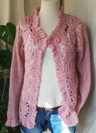 Вязаный кардиган. женская ажурная кофта. вязаный жакет