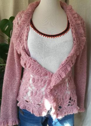 Вязаный кардиган. женская ажурная кофта. вязаный жакет