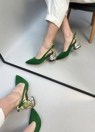 Эксклюзивные туфли лодочки из натуральной итальянской кожи и замша женские на каблуке8 фото
