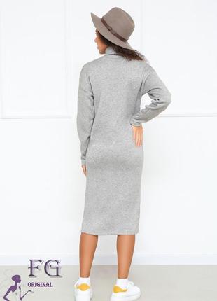 Теплое ангоровое платье миди с высоким воротником "amina"| норма и батал серый, 50-522 фото