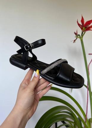 Босоножки сандали черные с камнями стразами низкий ход2 фото