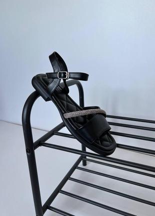 Босоножки сандали черные с камнями стразами низкий ход3 фото