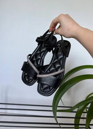 Босоножки сандали черные с камнями стразами низкий ход5 фото