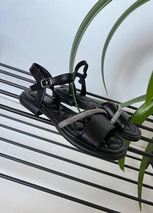Босоножки сандали черные с камнями стразами низкий ход6 фото