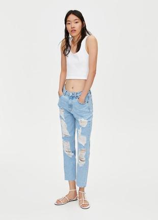 Джинси з розрізами mom fit pull&bear оригінал р.42