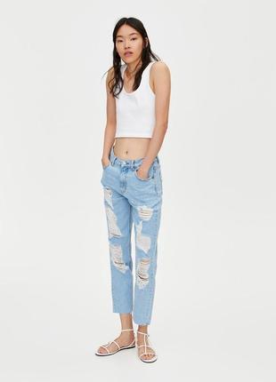 Джинси з розрізами mom fit pull&amp;bear оригінал р.42