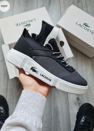 Мужские кроссовки lacoste 2023 темно серые сетка2 фото