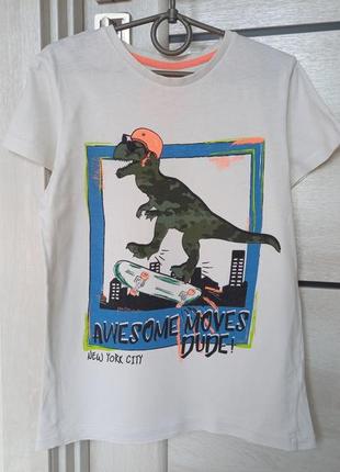 Набор летний костюм для мальчика 9-10 лет : трикотажные шорты хаки и футболка динозавр5 фото