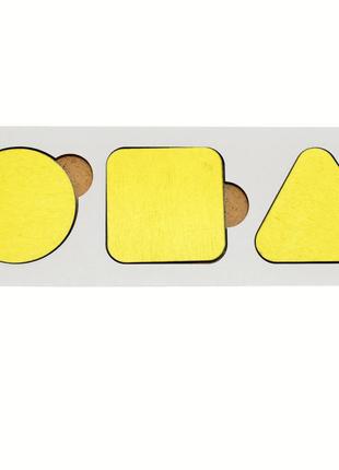 Заготовка для бизиборда рамка вкладыш 3 геометрические фигуры желтый цвет 20 см, геометрика сортер бизикуба2 фото