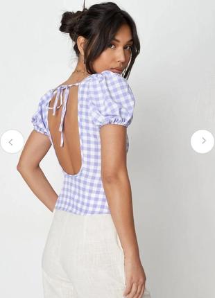 Мила бузкова блуза/блузка/топ 💜 в клетку с завязкой на спинке missguided, на р. m/l8 фото