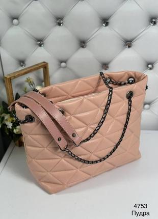 Велика жіноча сумка-шопер екошкіра рожева пудрова