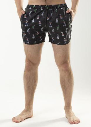 Зручні шорти для купання для чоловіків чорні з малюнком / шорти пляжні чоловічі для плавання6 фото