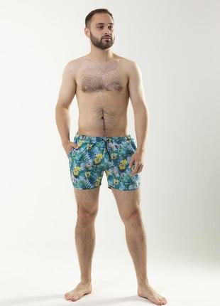 Модні купальні шорти для чоловіків колір зелений з малюнком / шорти пляжні чоловічі для купання1 фото