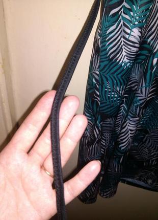 Трикотажная-масло,удлинённая блузка-туника на запах в тропические листики,miami5 фото