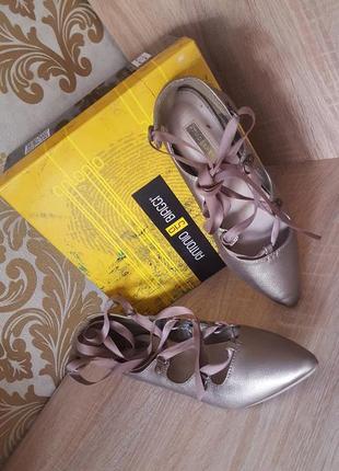 Стильные балетки-пуанты со шнуровкой из лент бронза1 фото