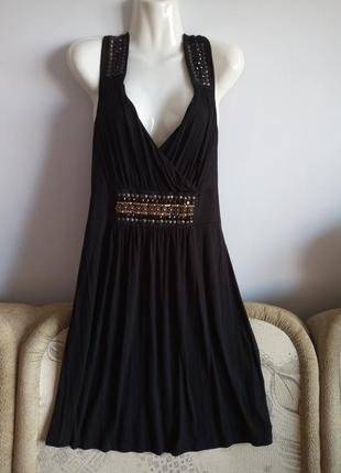 Нарядное чёрное платье, с пайетками и камнями р. 14-16