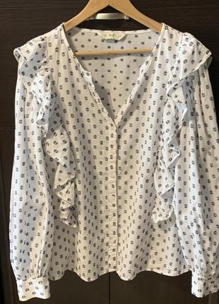 Белая блузка рубашка с оборками широкий рукав f&f 18/20