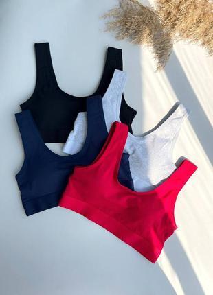 Красивые хлопковые женские топы на широких бретелях с раздельными чашками